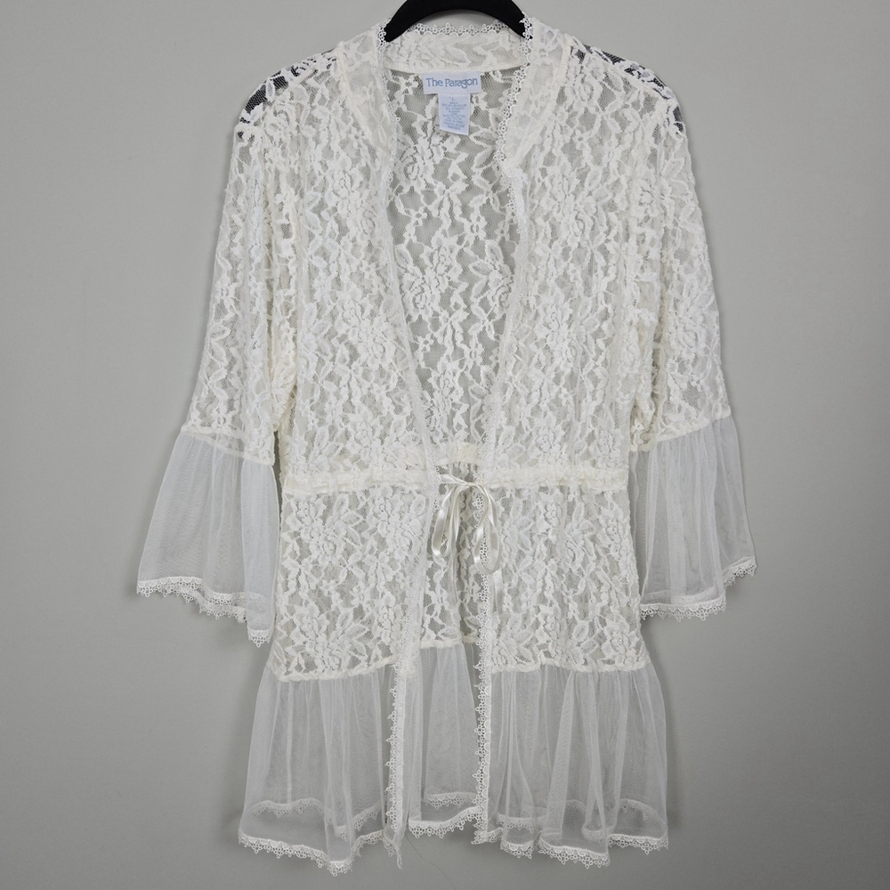 Patagon Womens Lace Ethereal Sheer Kimono Large Bell Sleeve Fairy Whimsical Boho - Picture 1 of 9